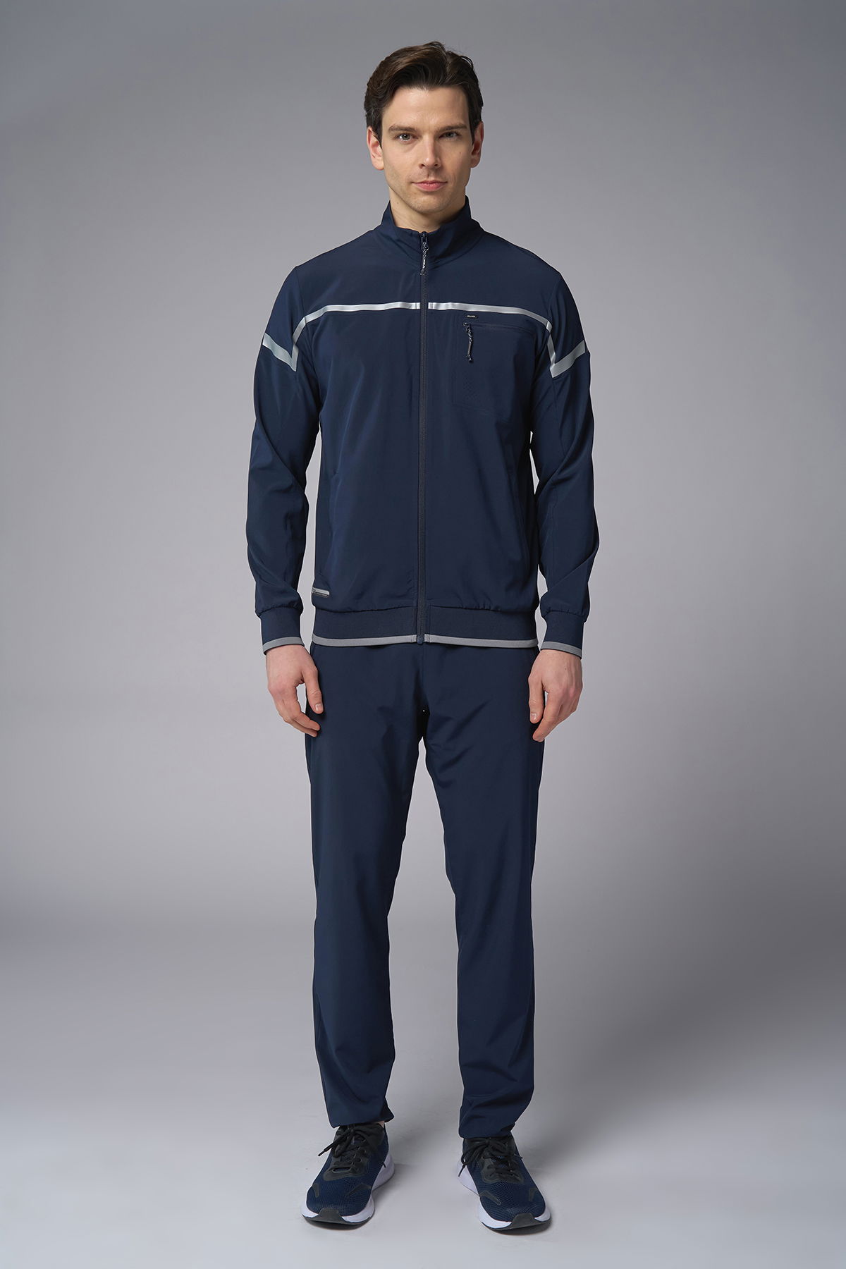 Erkek Lacivert Dik Yakalı Likralı Pamuklu Eşofman Takımı | 3973 - BİLCEE