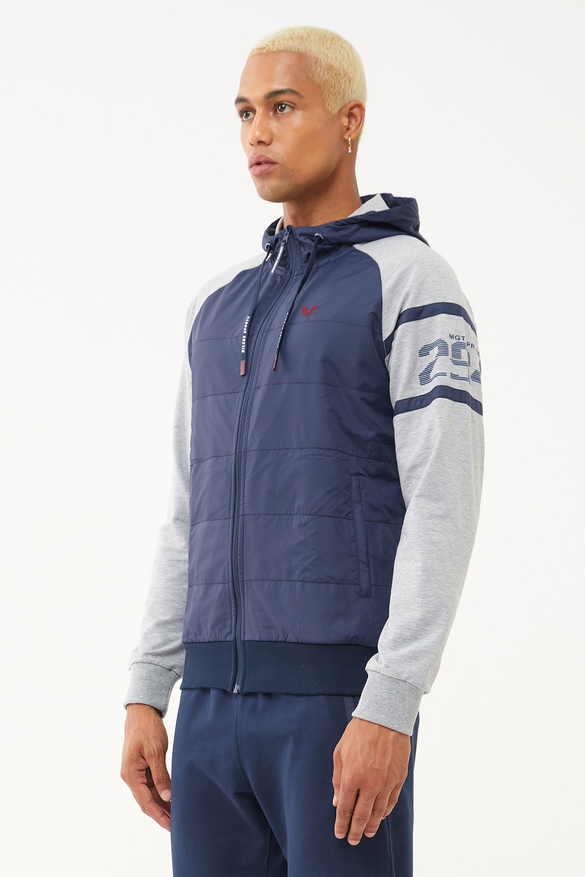 Erkek Lacivert Pamuk ve Dokumalı Kapşonlu Örme Eşofman Takım 1571 - BİLCEE (1)