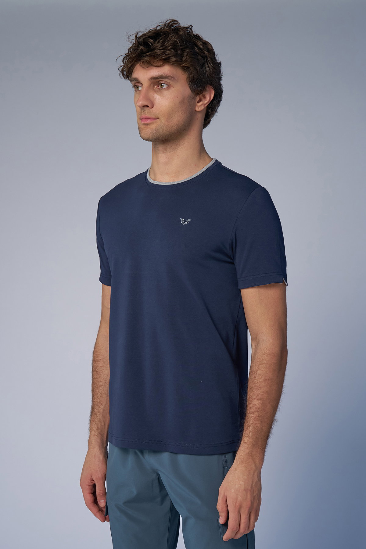 Erkek Lacivert Pamuklu Bisiklet Yaka Spor ve Günlük Pamuklu Tişört | 2374 - BİLCEE (1)