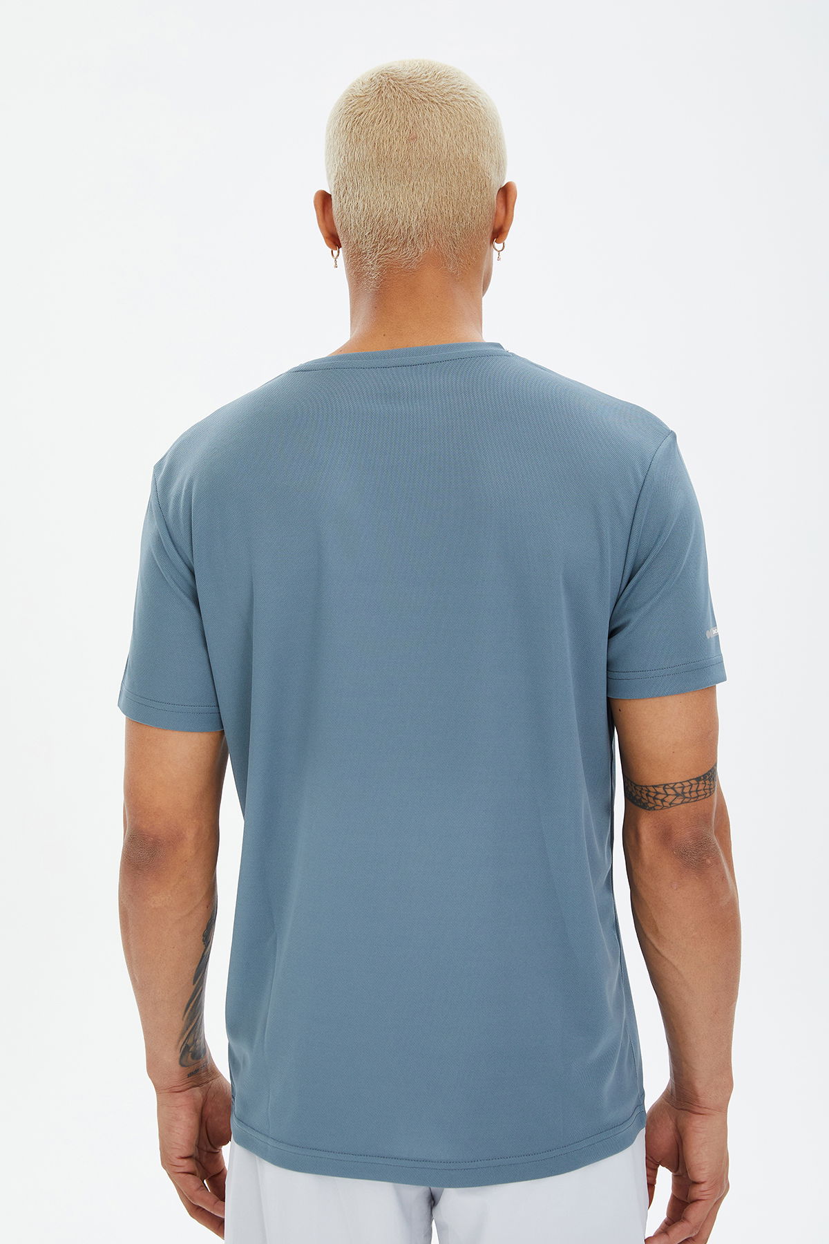 Erkek Mavi Bisiklet Yaka Kısa Kollu Antrenman Fitness Spor Tişört | 1332 - BİLCEE (1)