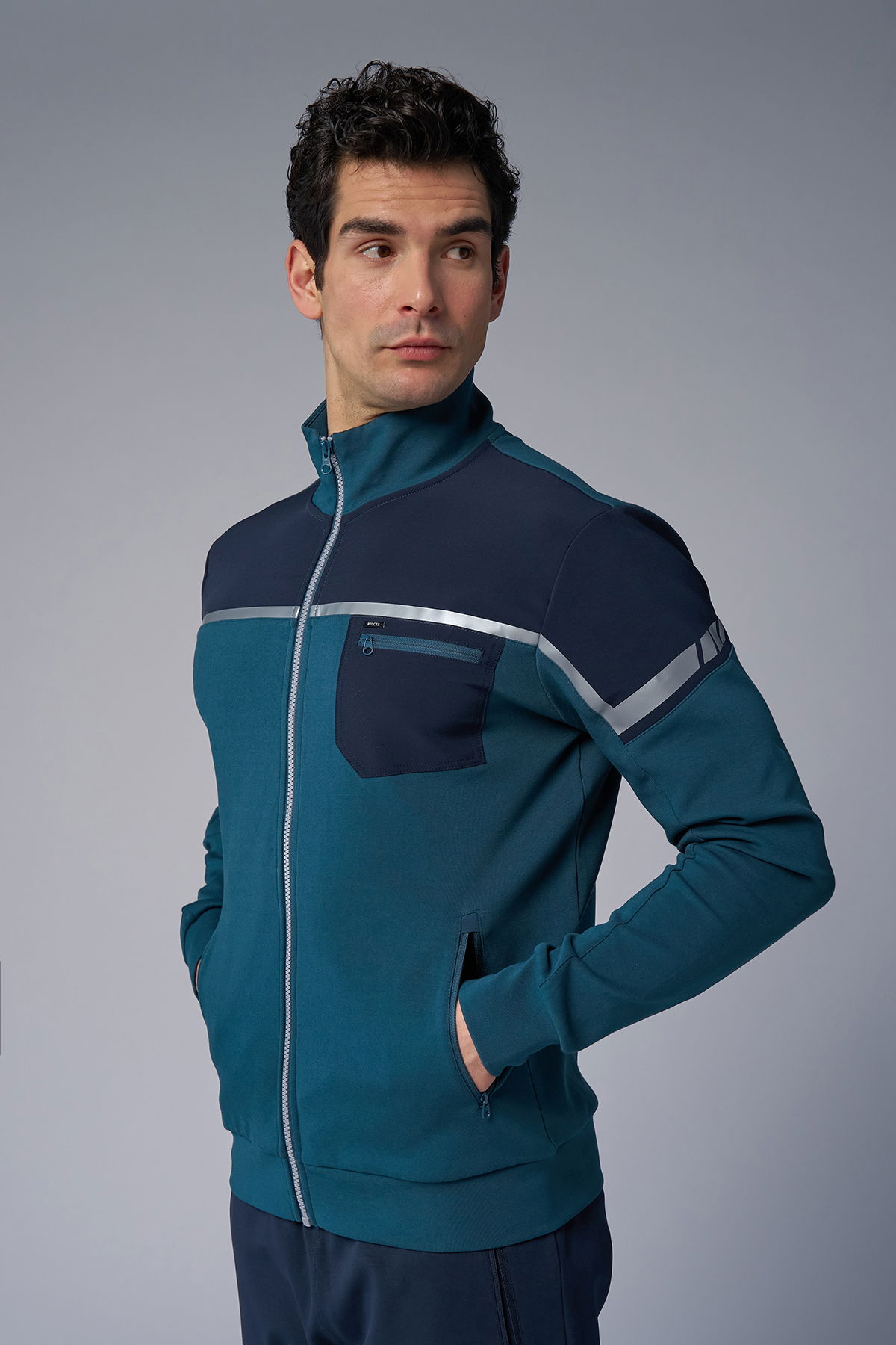 Erkek Petrol Dik Yakalı Likralı Pamuklu Eşofman Takımı | 3973 - BİLCEE (1)