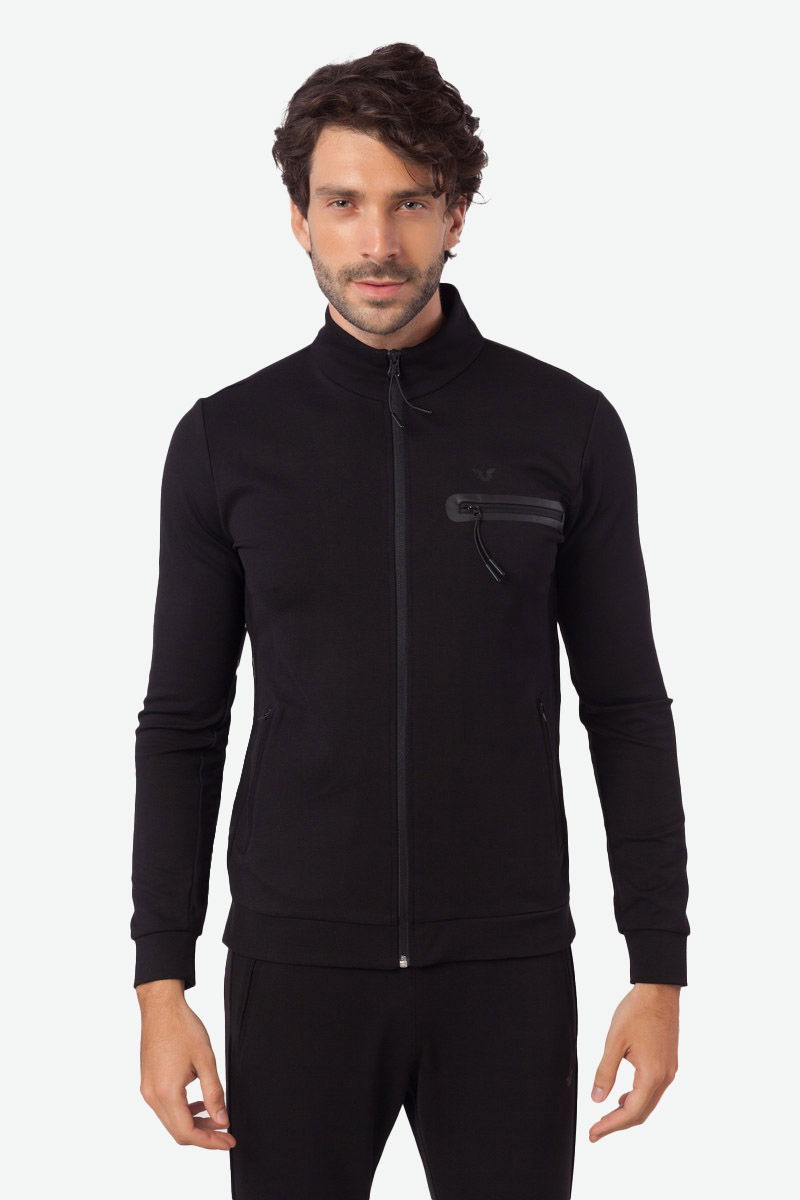 Erkek Siyah Cep Detaylı Dik Yakalı Eşofman Üstü | 2000 - BİLCEE