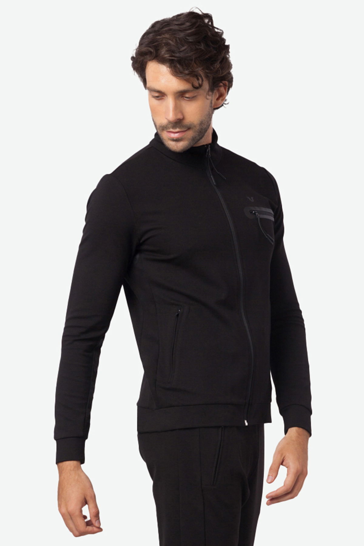 Erkek Siyah Cep Detaylı Dik Yakalı Eşofman Üstü | 2000 - BİLCEE (1)