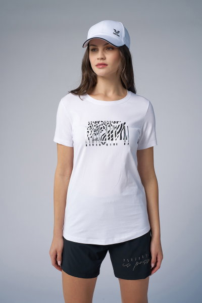 Kadın Beyaz Baskılı Tişört | 4071 