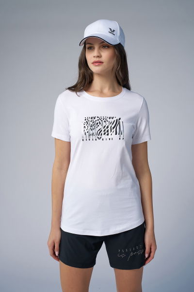 Kadın Beyaz Baskılı Tişört | 4071 
