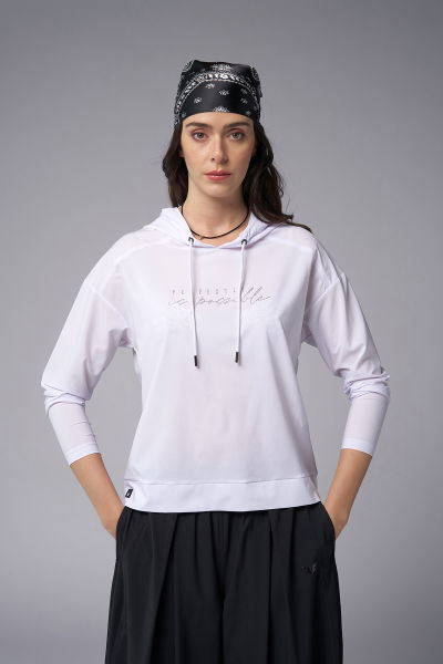 Kadın Beyaz İnce Hafif İnce Kumaşlı Sweatshirt | 4168 