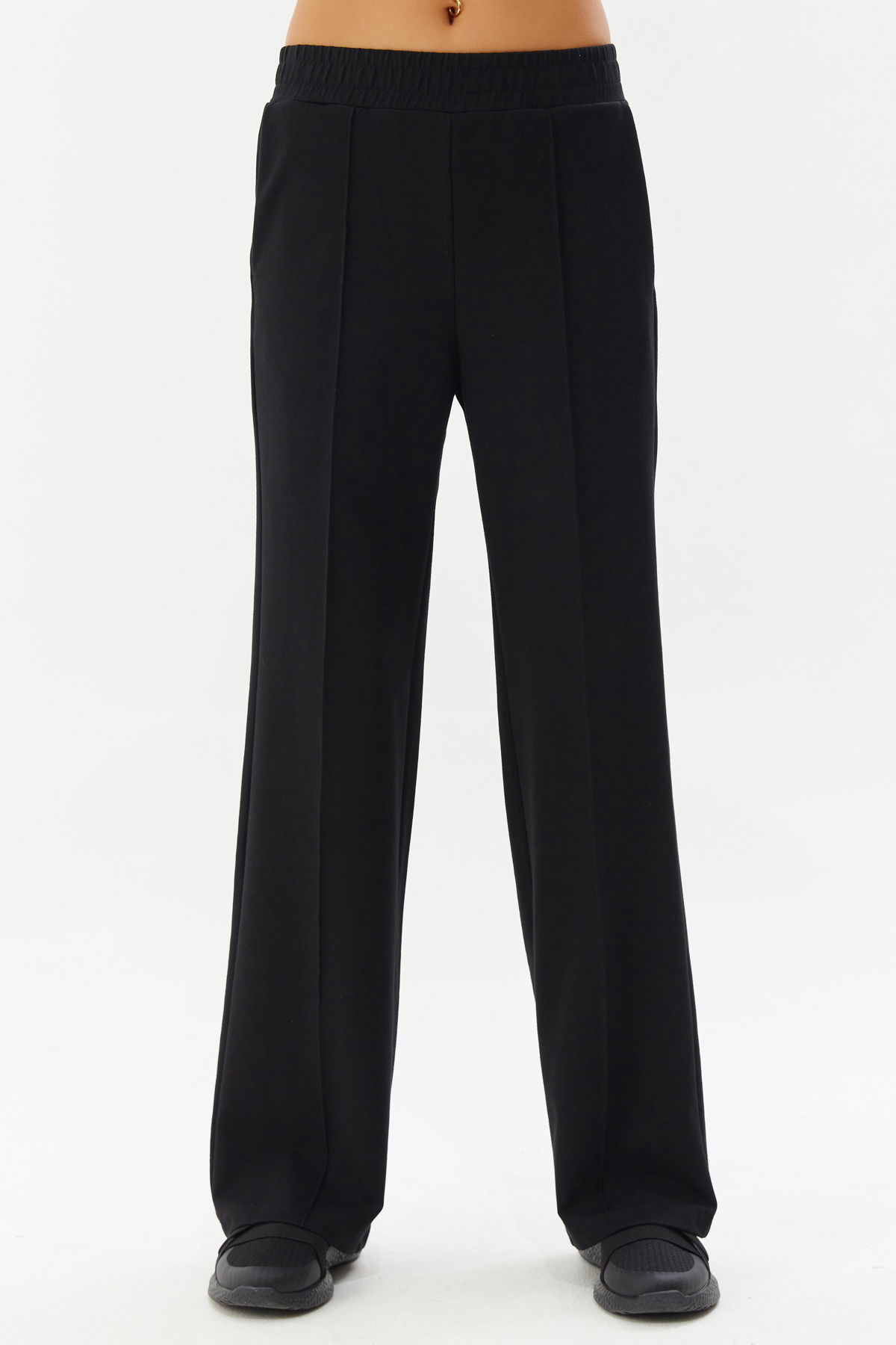 Kadın Siyah Bol Paça Önü Dikiş Çizgili Eşofman Altı | 0135 - BİLCEE