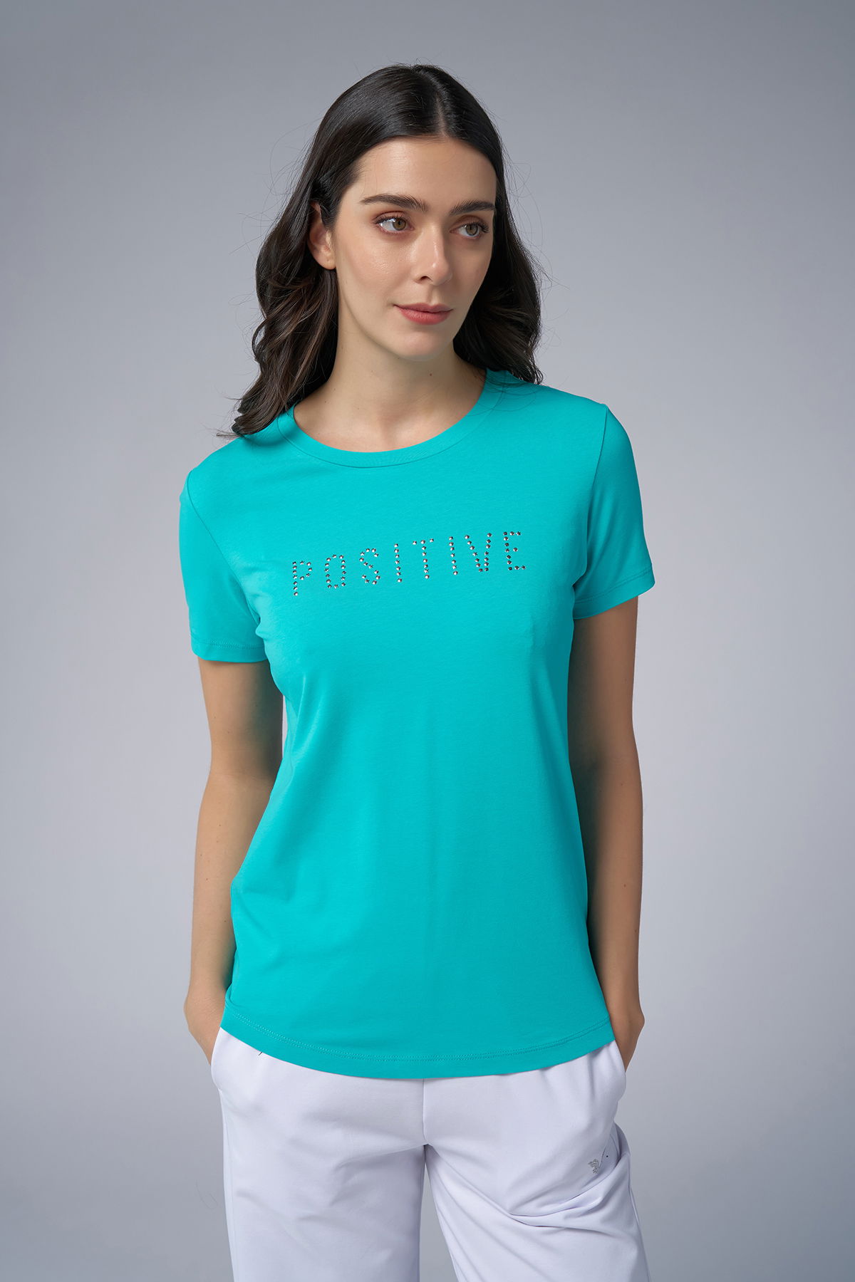 Kadın Mavi Geometrik Droplu Tişört | 4176 - BİLCEE (1)