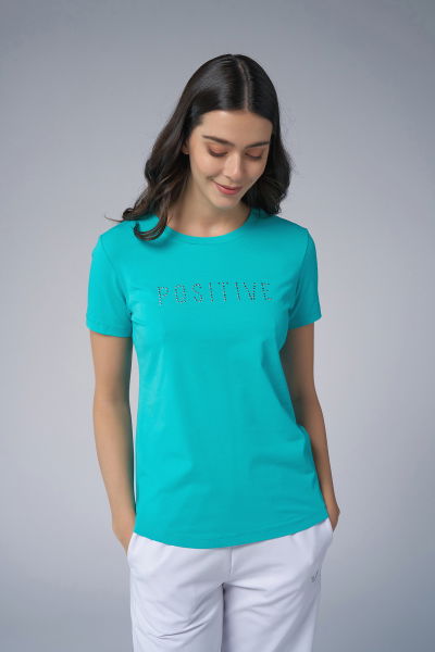 Kadın Mavi Geometrik Droplu Tişört | 4176 