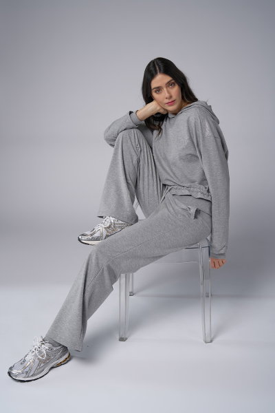 Kadın Gri Melanj Taş Baskılı Sweatshırt Pantolon Takım | 4043 