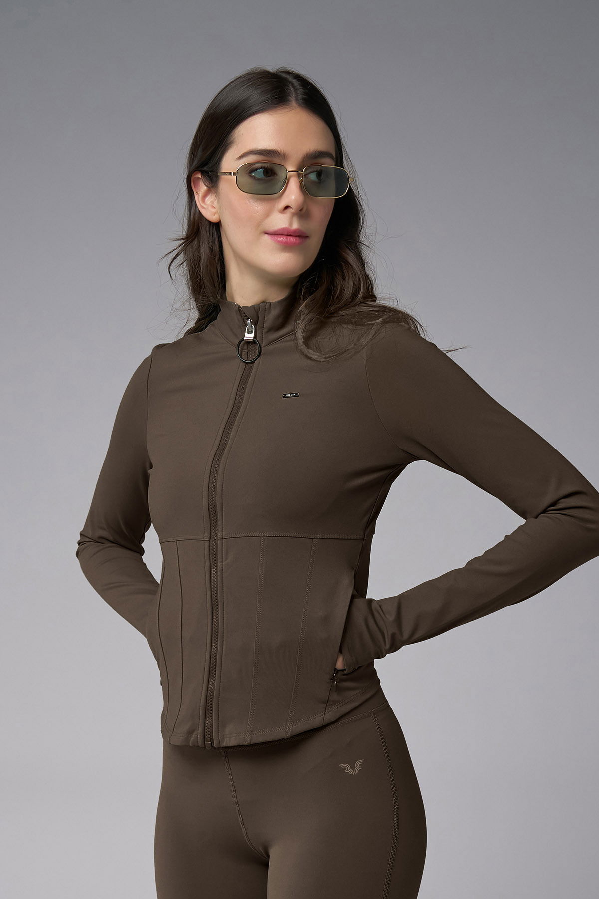 Kadın Kahve Slim Fit Sporcu Ceketi |4187 - BİLCEE