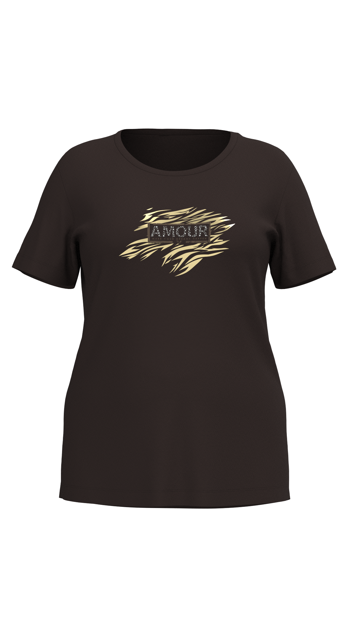 Kadın Kahverengi Büyük Beden Kadın Taş Baskılı Tişört | 4067 - BİLCEE