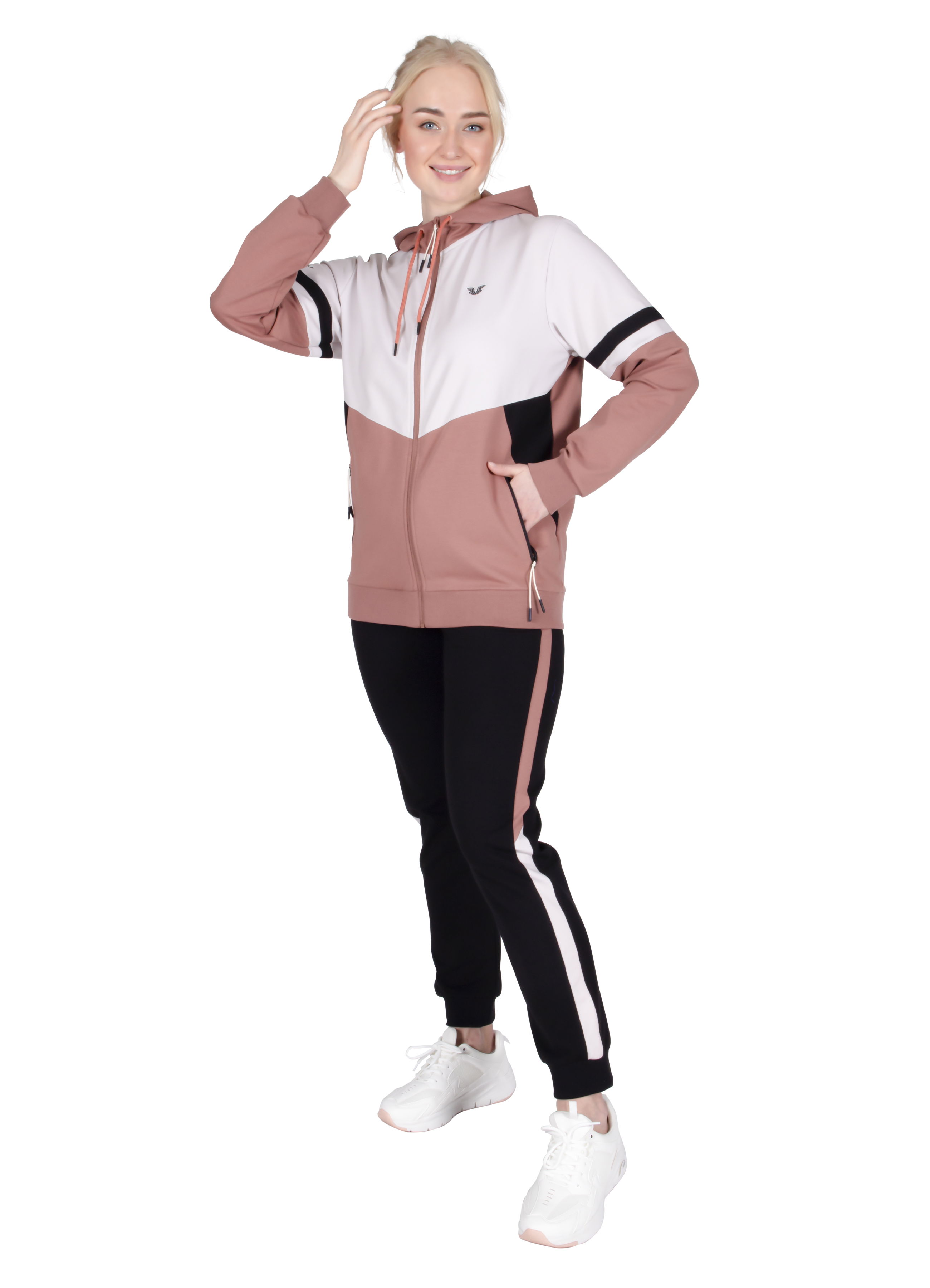 Kadın Kahverengi Büyük Beden Pamuklu Kapüşonlu Eşofman Takım | 8422 - BİLCEE (1)