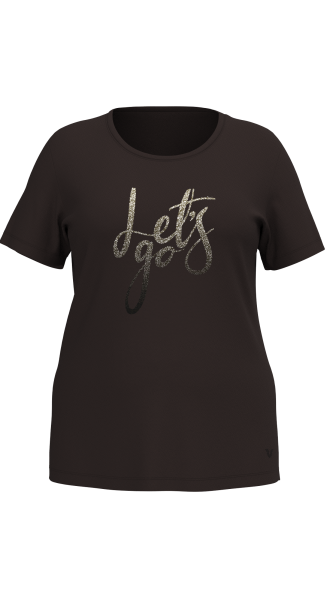 Kadın Kahverengi Büyük Beden Sim Baskılı Tişört | 4177 