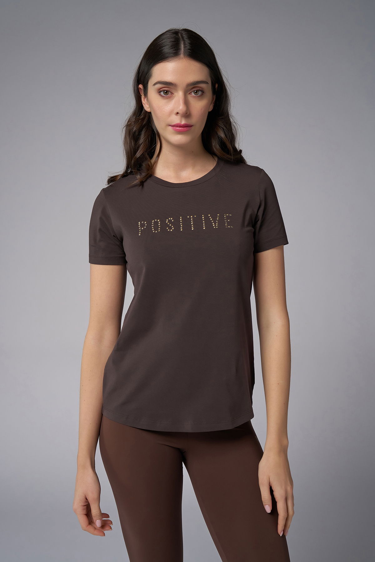 Kadın Kahverengi Geometrik Droplu Tişört | 4176 - BİLCEE (1)