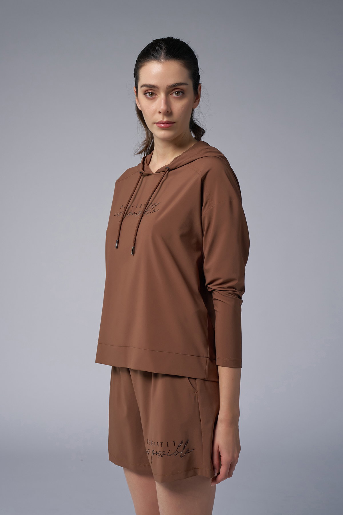 Kadın Kahverengi İnce Hafif İnce Kumaşlı Sweatshirt | 4168 - BİLCEE (1)