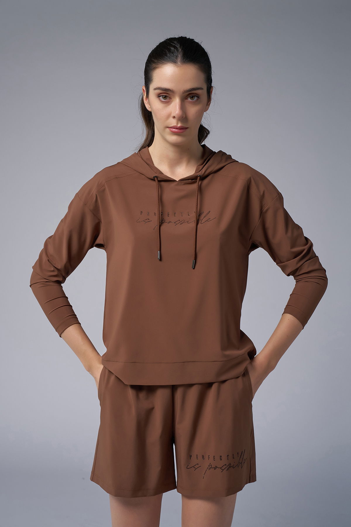 Kadın Kahverengi İnce Hafif İnce Kumaşlı Sweatshirt | 4168 - BİLCEE