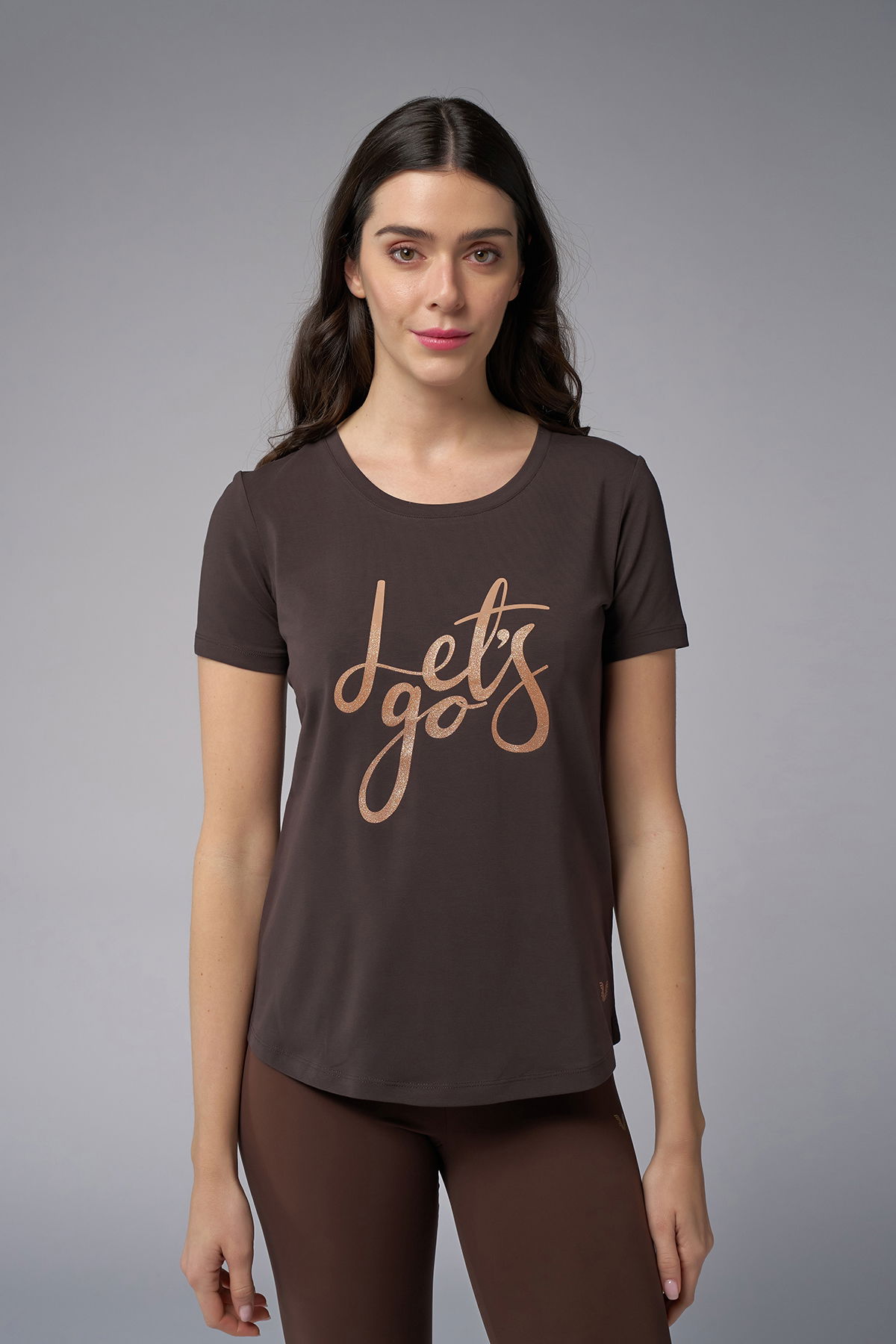 Kadın Kahverengi Sim Baskılı Tişört | 4178 - BİLCEE (1)