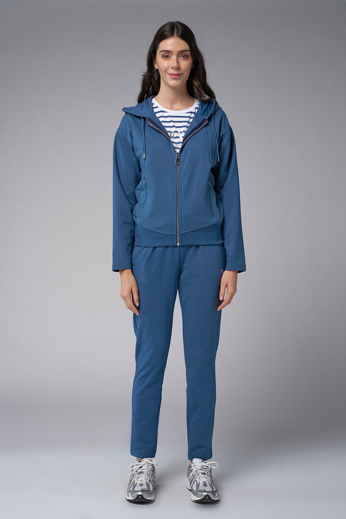 Kadın Koyu Mavi Kapüşonlu 3'lü Eşofman Takımı | 4006 - BİLCEE (1)