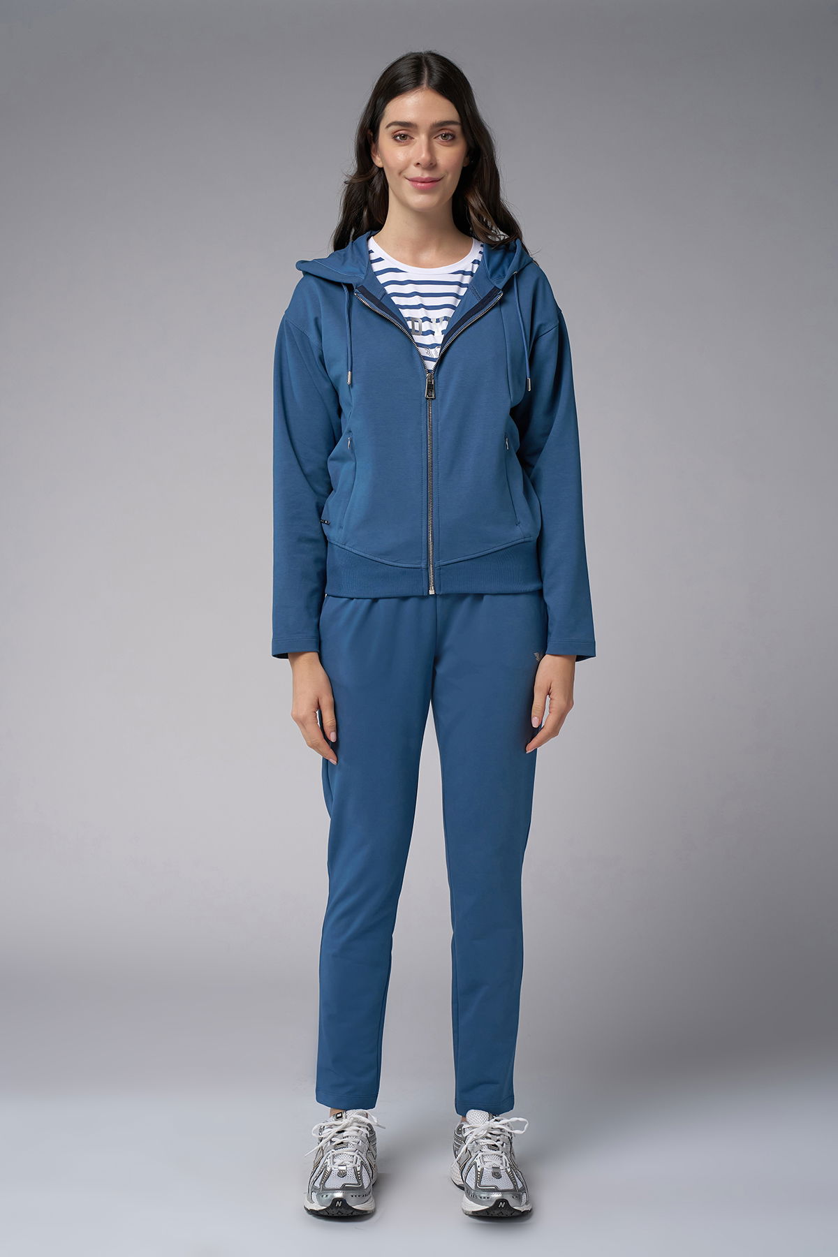 Kadın Koyu Mavi Kapüşonlu 3'lü Eşofman Takımı | 4006 - BİLCEE (1)