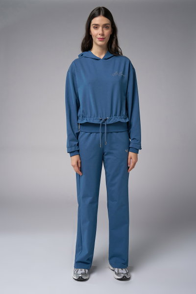 Kadın Koyu Mavi Taş Baskılı Sweatshırt Pantolon Takım | 4043 