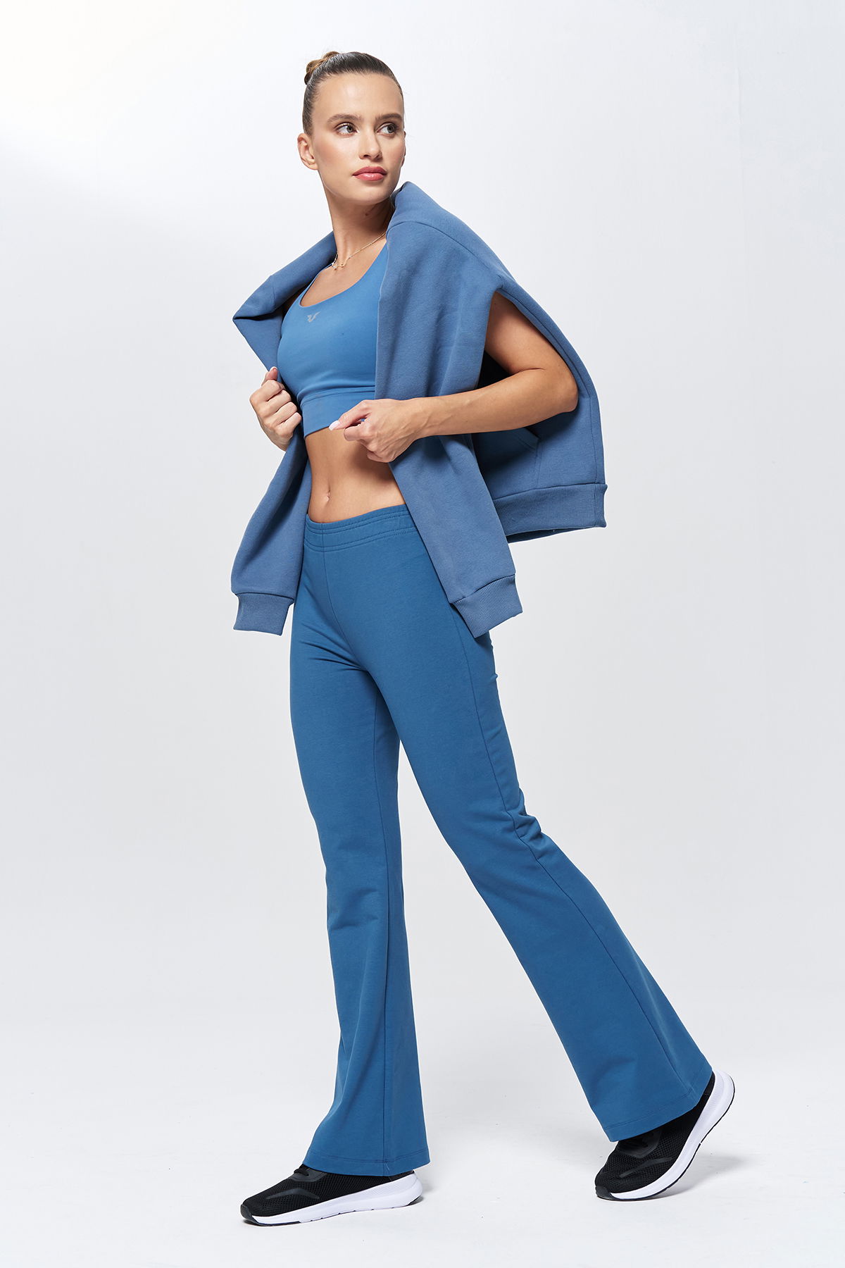 Kadın Koyu Mavi Yüksek Bel Flare Pamuklu Pantolon | 9911 - BİLCEE (1)