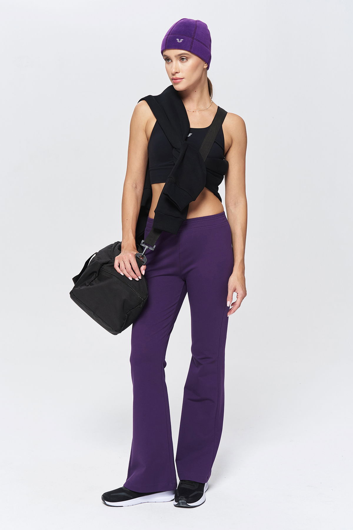 Kadın Koyu Mor Yüksek Bel Flare Pamuklu Pantolon | 9911 - BİLCEE