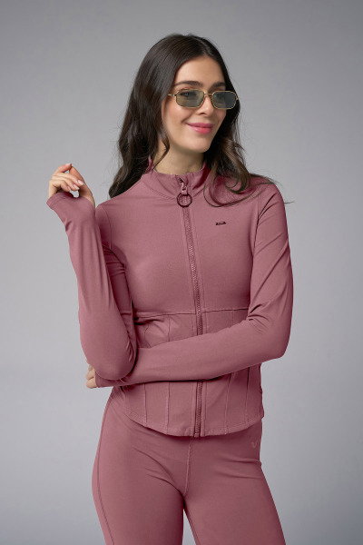 Kadın Koyu Pembe Slim Fit Sporcu Ceketi 4187 