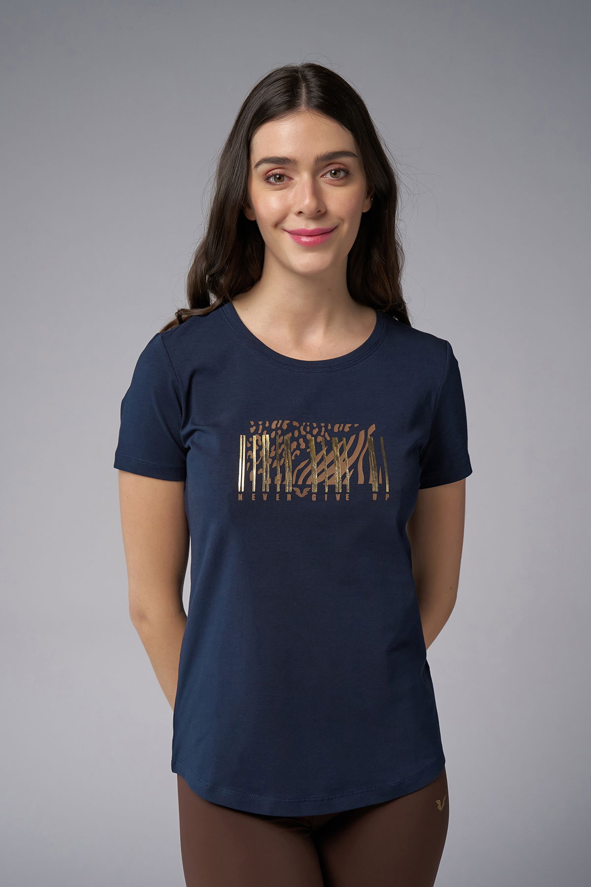 Kadın Lacivert Baskılı Tişört | 4071 - BİLCEE (1)