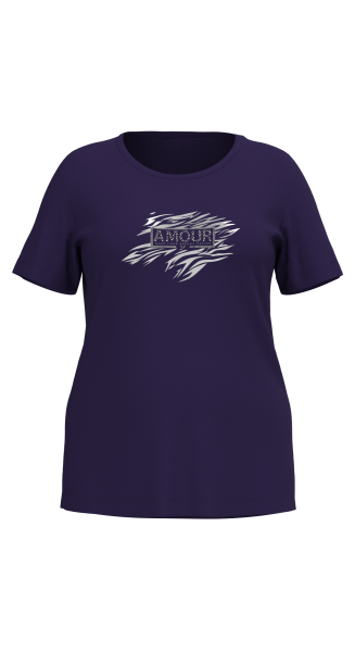 Kadın Lacivert Büyük Beden Kadın Taş Baskılı Tişört | 4067 