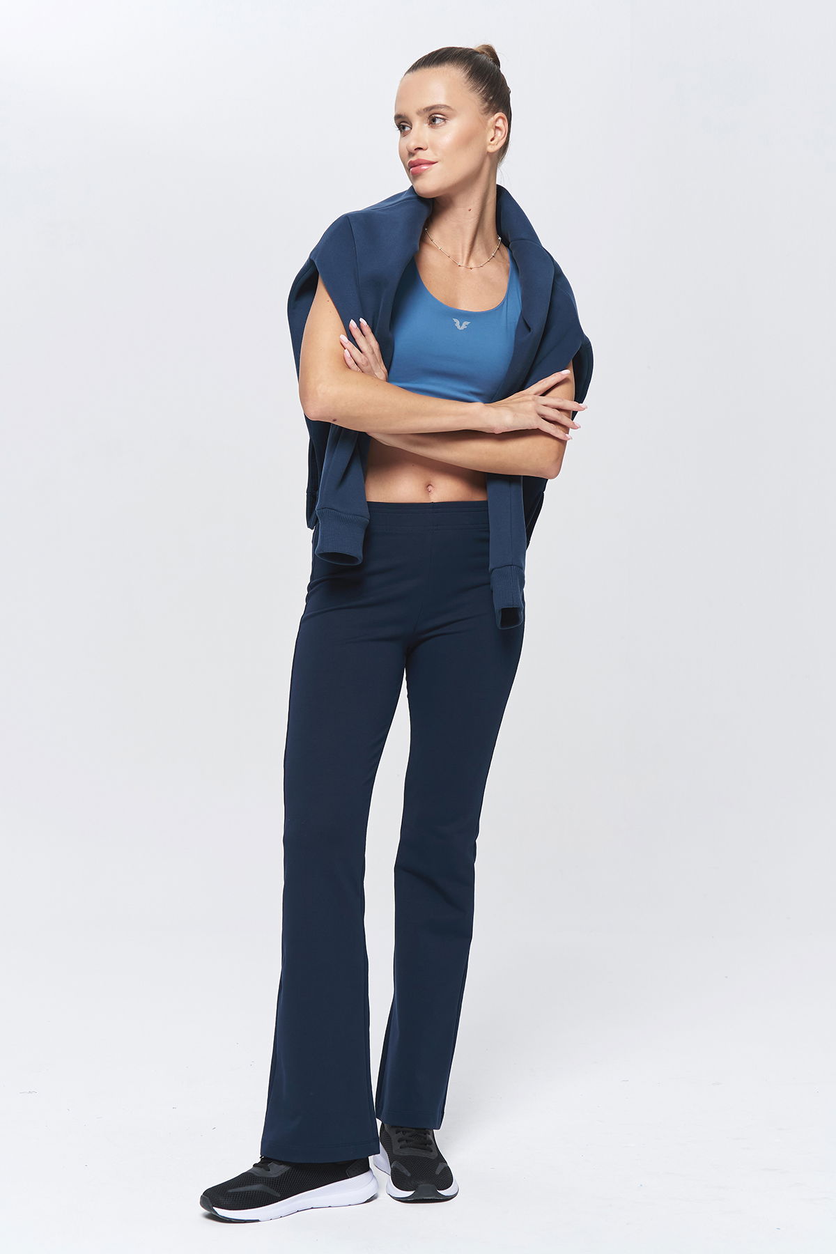 Kadın Lacivert Yüksek Bel Flare Pamuklu Pantolon | 9911 - BİLCEE