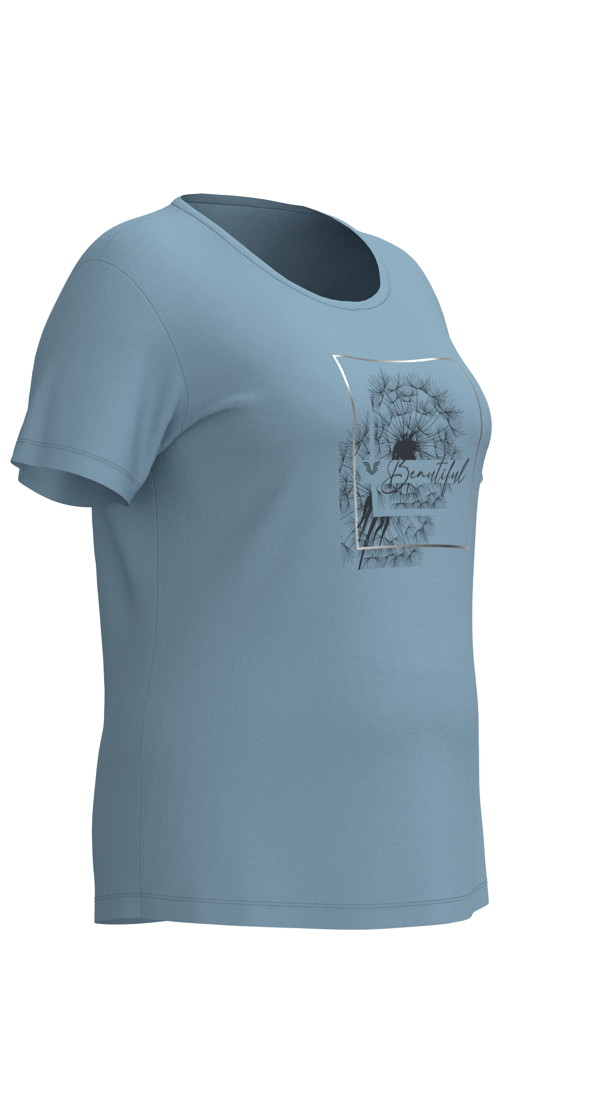 Kadın Mavi Büyük Beden Kadın Baskılı Tişört | 4062 - BİLCEE (1)