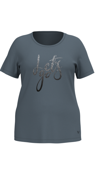 Kadın Mavi Büyük Beden Sim Baskılı Tişört | 4177 