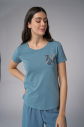 Kadın Mavi Cep Taş Baskılı Tişört | 4077 - 1