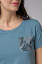 Kadın Mavi Cep Taş Baskılı Tişört | 4077 - 6