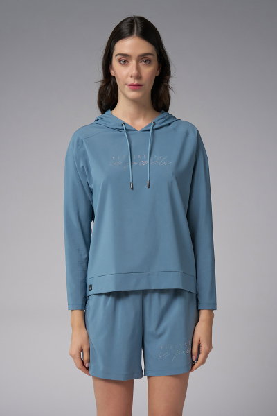 Kadın Mavi İnce Hafif İnce Kumaşlı Sweatshirt | 4168 