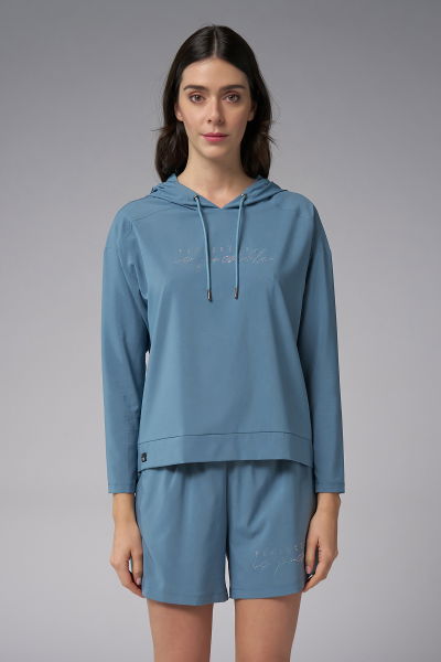 Kadın Mavi İnce Hafif İnce Kumaşlı Sweatshirt | 4168 