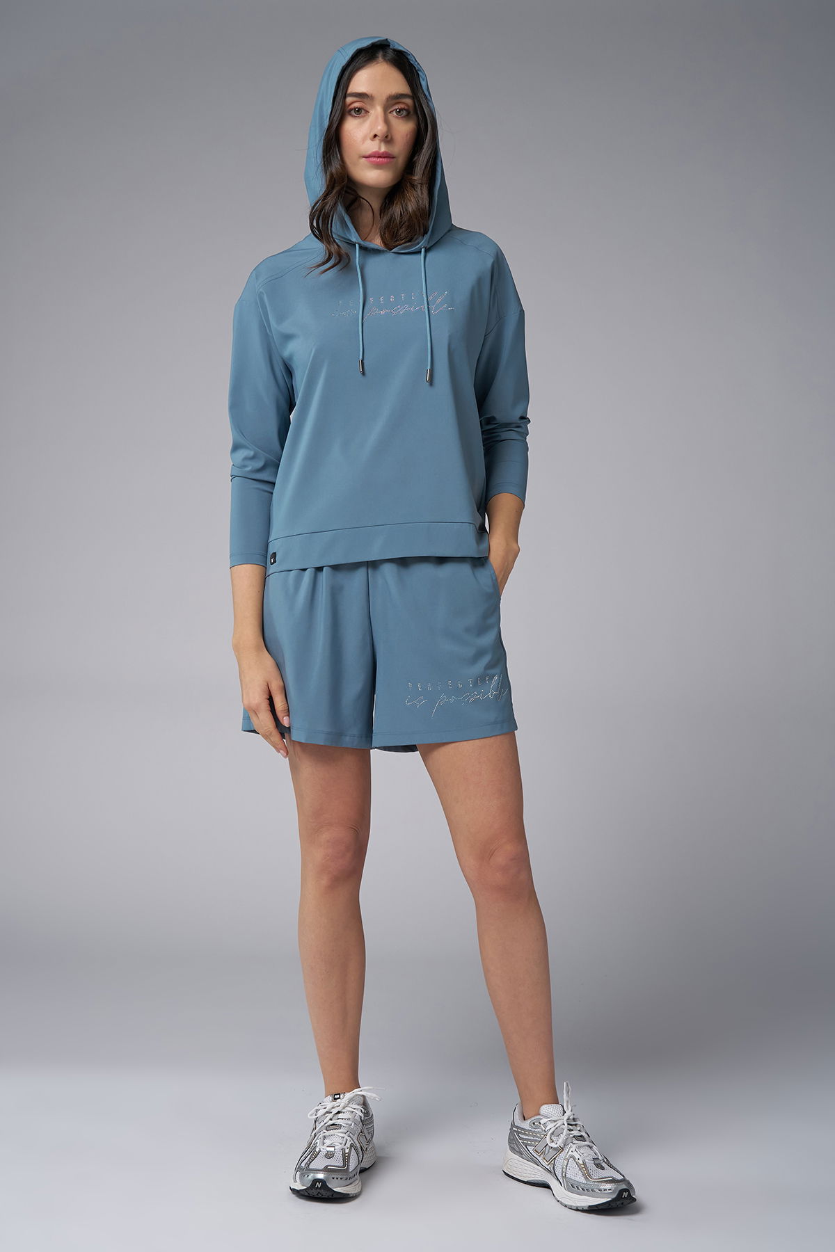 Kadın Mavi İnce Hafif İnce Kumaşlı Sweatshirt | 4168 - BİLCEE (1)