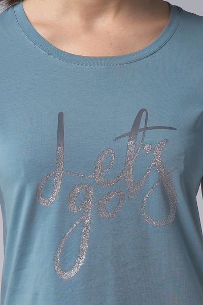 Kadın Mavi Sim Baskılı Tişört | 4178 