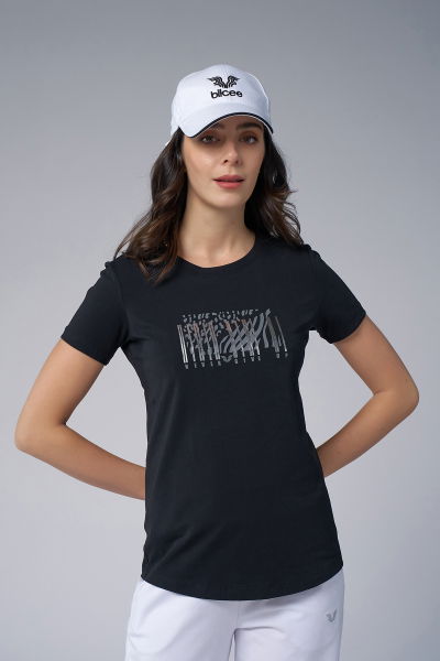 Kadın Siyah Baskılı Tişört | 4071 