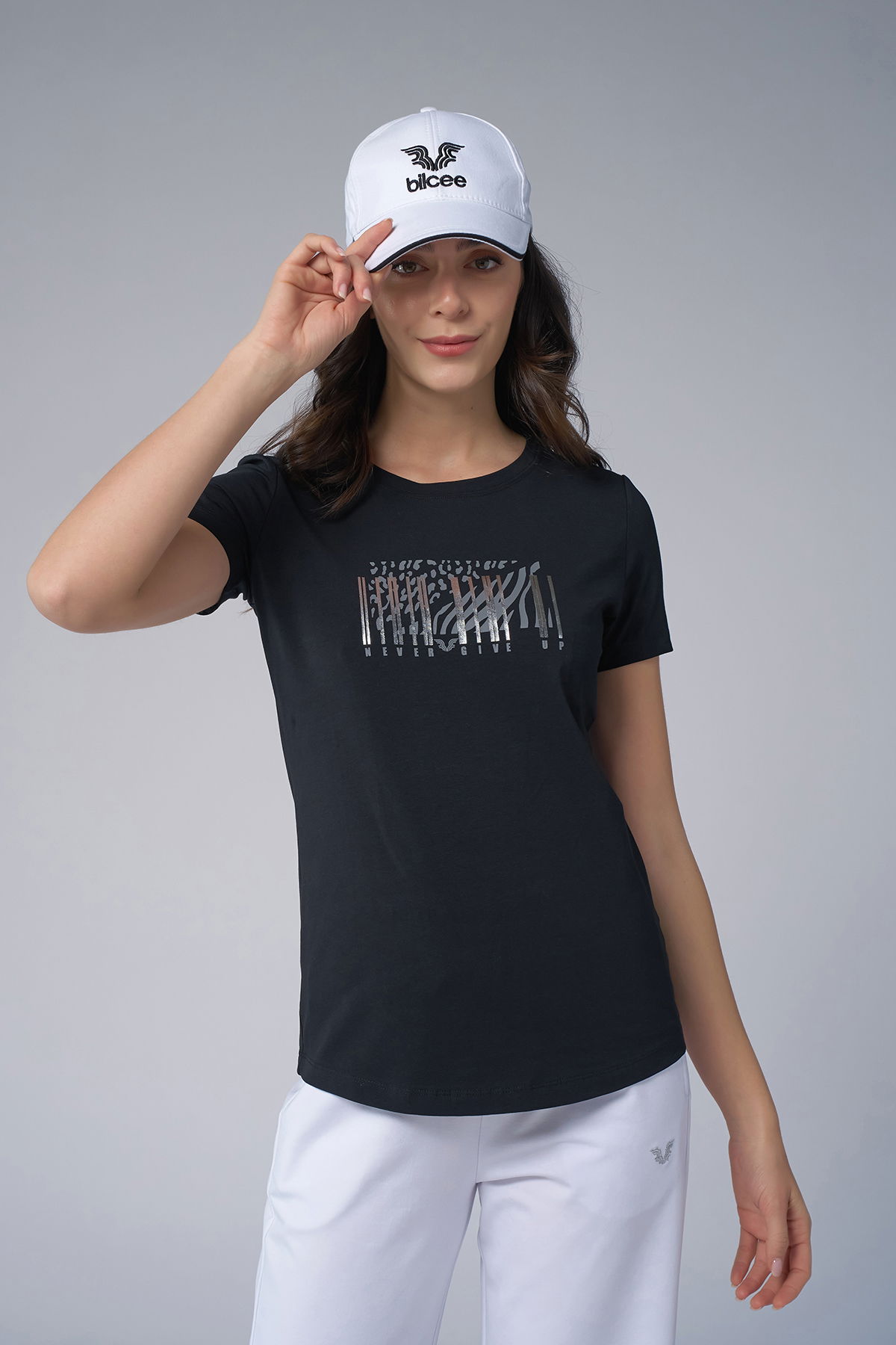 Kadın Siyah Baskılı Tişört | 4071 - BİLCEE (1)