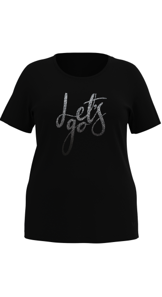 Kadın Siyah Büyük Beden Sim Baskılı Tişört | 4177 