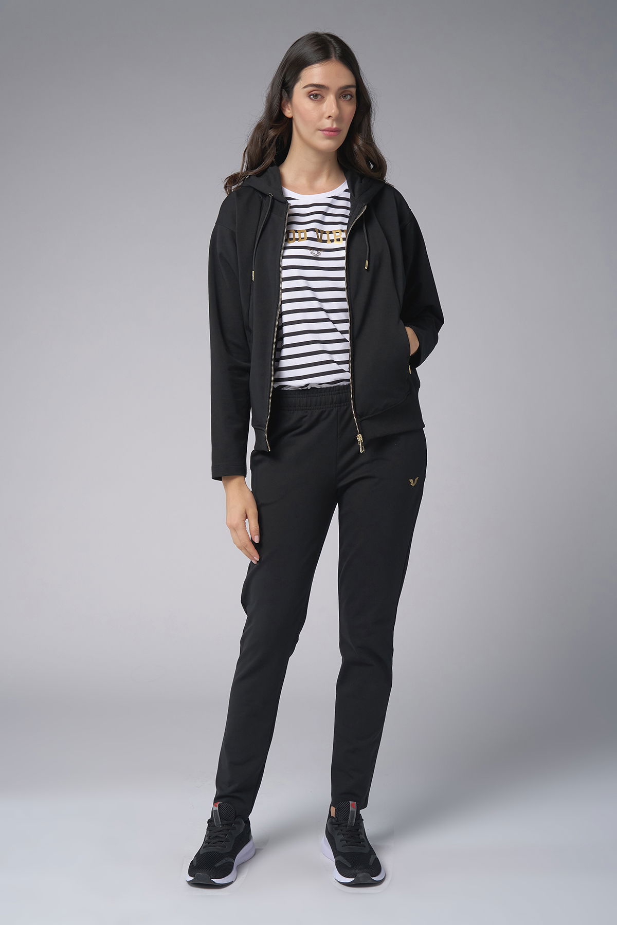 Kadın Siyah Kapüşonlu 3'lü Eşofman Takımı | 4006 - BİLCEE