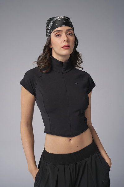 Kadın Siyah Kısa Kollu Yakalı Sörf Body | 4059 