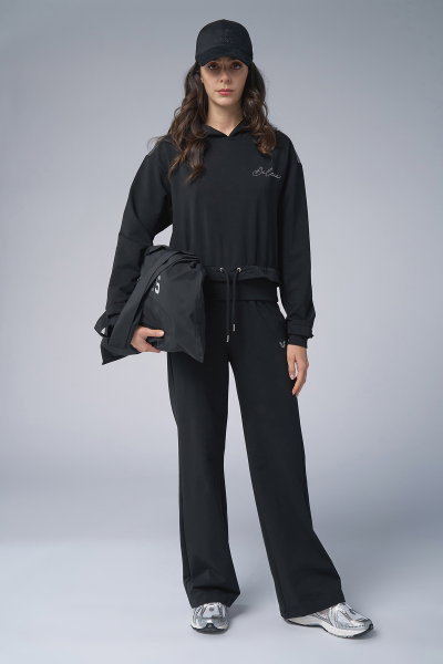 Kadın Siyah Taş Baskılı Sweatshırt Pantolon Takım | 4043 