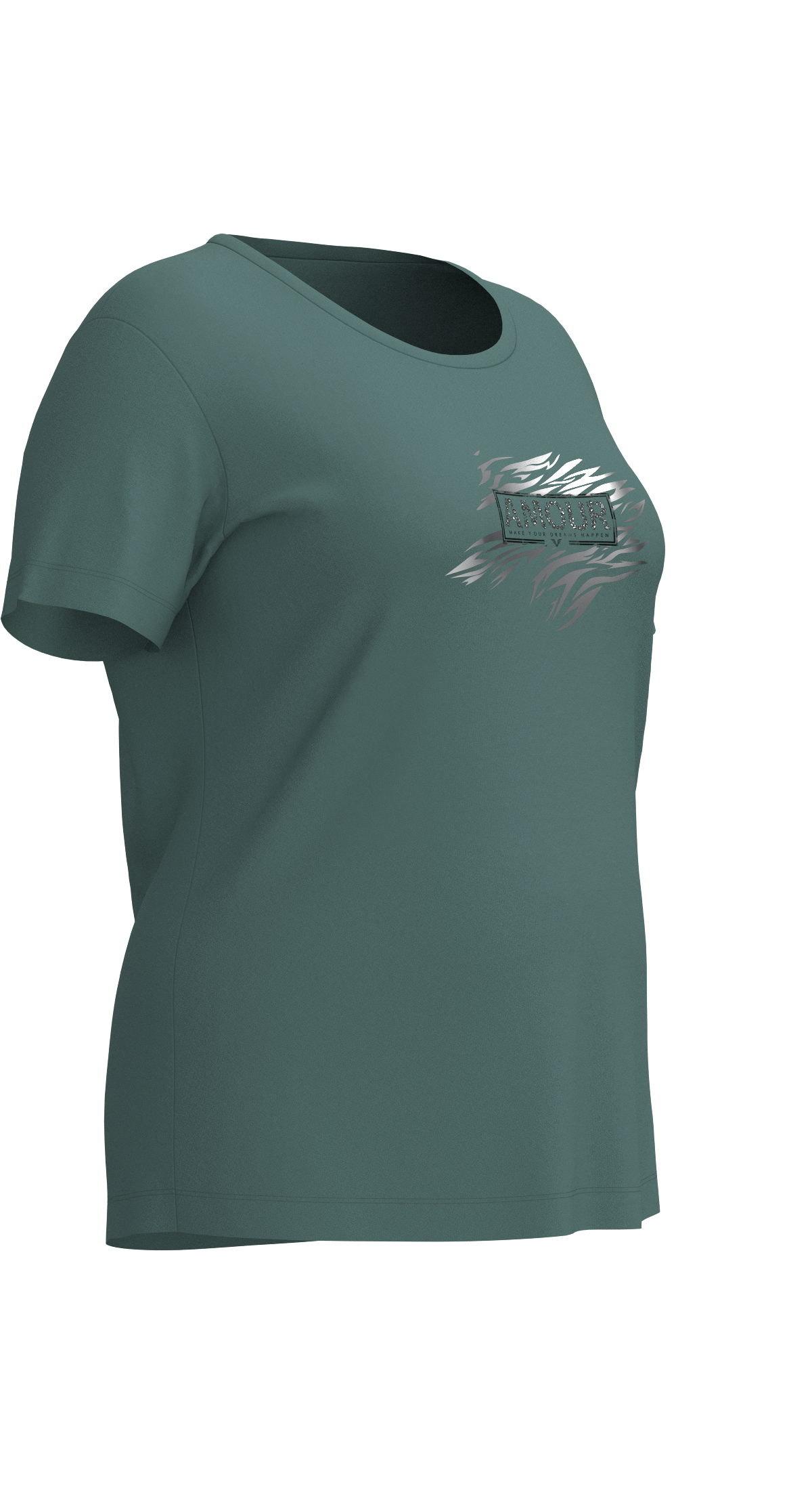 Kadın Yeşil Büyük Beden Kadın Taş Baskılı Tişört | 4067 - BİLCEE (1)