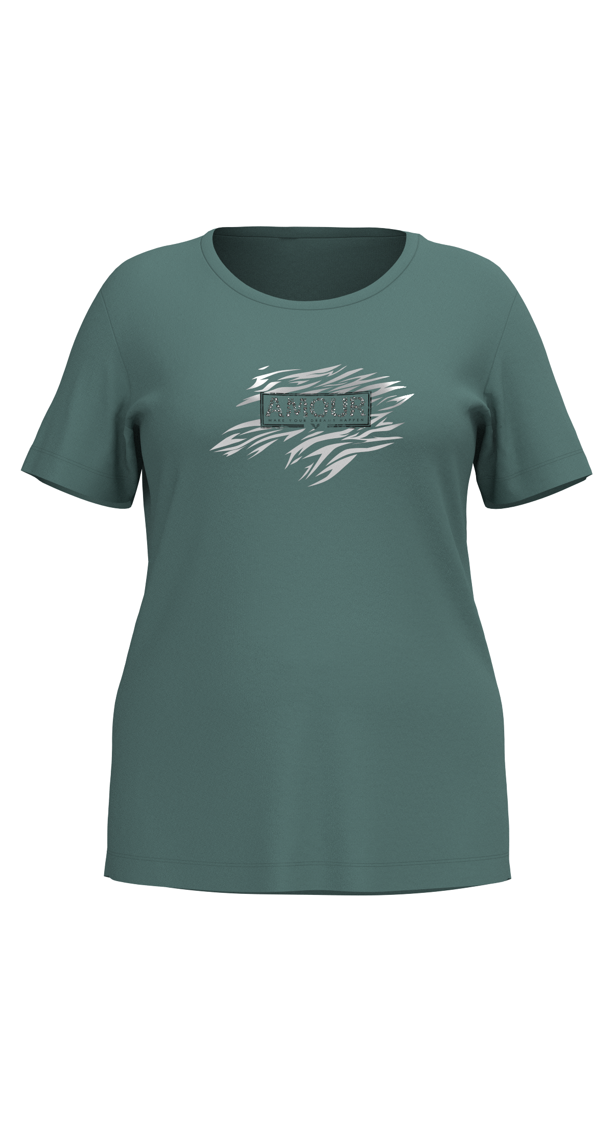 Kadın Yeşil Büyük Beden Kadın Taş Baskılı Tişört | 4067 - BİLCEE