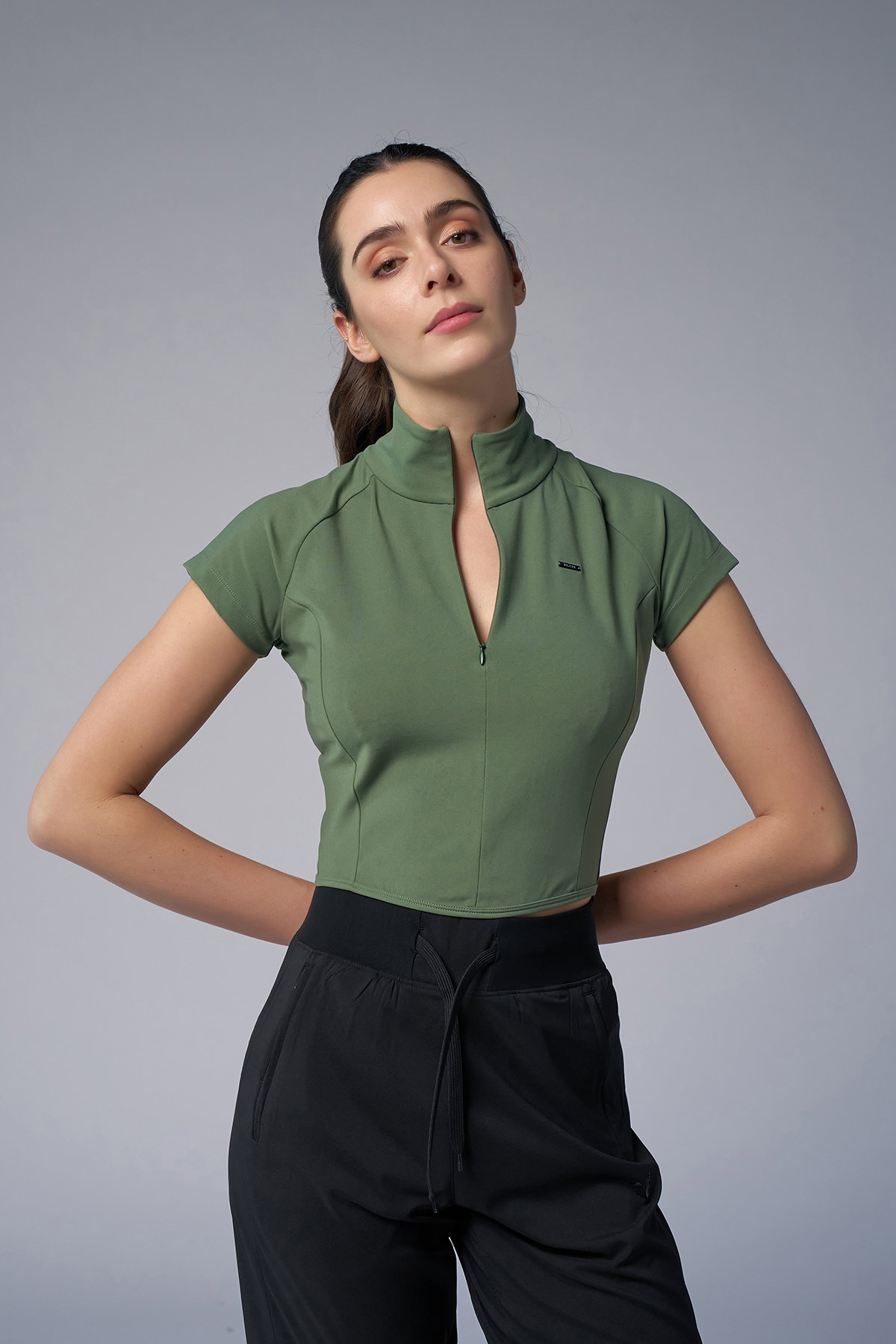 Kadın Yeşil Kısa Kollu Yakalı Sörf Body | 4059 - BİLCEE