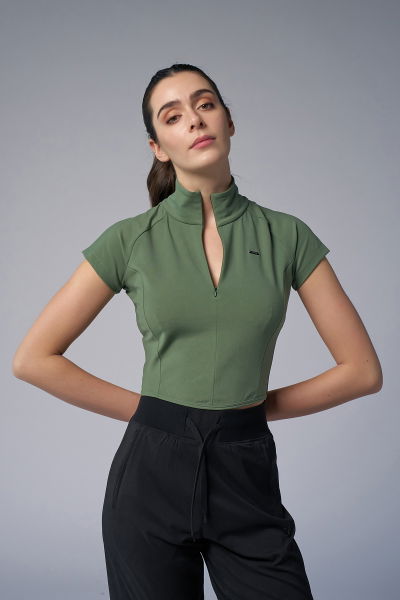 Kadın Yeşil Kısa Kollu Yakalı Sörf Body | 4059 