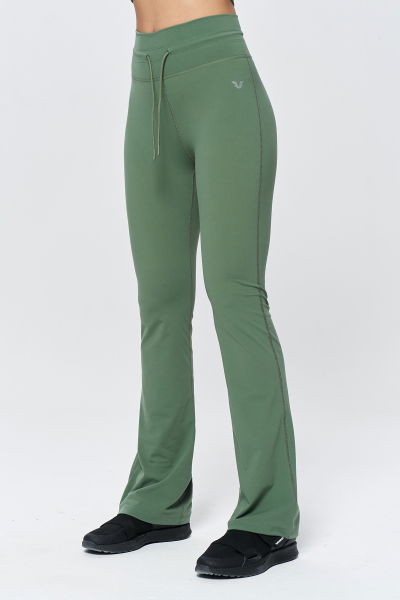 Kadın Yeşil Yüksek Bel Flare Yumuşak Dokulu Tayt Pantolon | 9909 